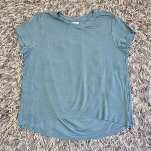 Athleta Teal Ribbed Crew Neck Short Sleeve T Shirt Top Womens XS Comfy